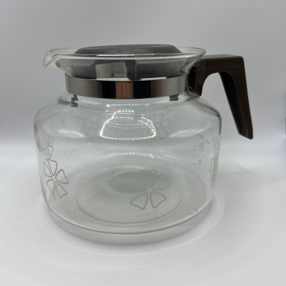 Mr Coffee Replacement Coffee Pot Carafe 10-12 Cup Daisy w/ Brown Lid Handle 70s